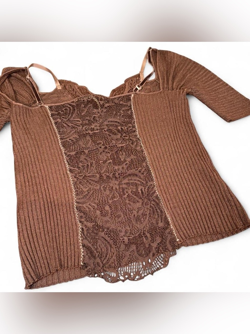 Archival Y2K Roberto Cavalli Brown Lace Knit Top - Picture 7 of 8